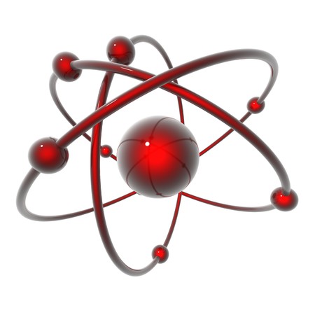 Abstract red atom (done in 3d, isolated)の写真素材