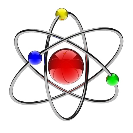 Abstract red atom (done in 3d, isolated) の写真素材