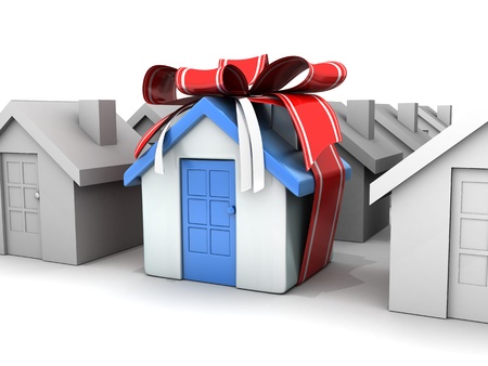 Abstract row homes and gift home  done in 3d   の写真素材