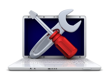 laptop and repair symbol (done in 3d)の写真素材