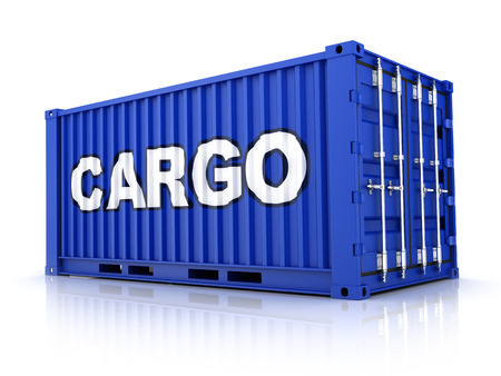 Blue cargo Container on white background (done in 3d)の写真素材