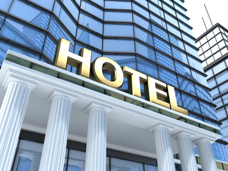 A large building with the inscription hotel (done in 3d) A large building with the inscription hotel (done in 3d)
