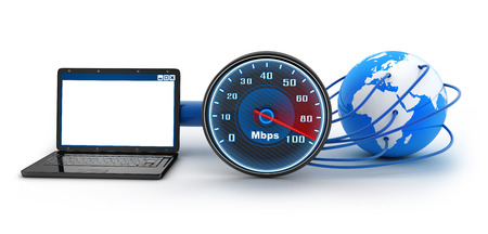 Laptop and internet connection speed (done in 3d)の写真素材
