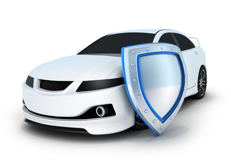 Sport car white and shield (done in 3d)の写真素材