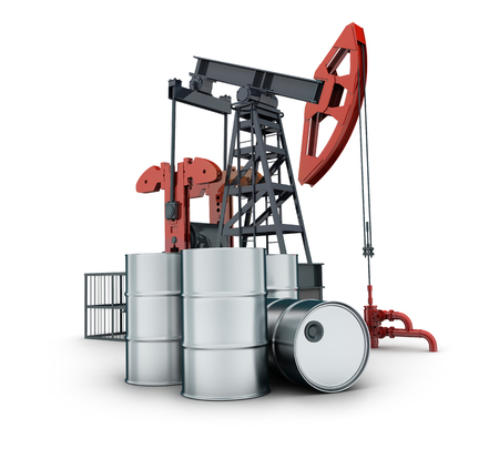 oil pump and barrel on white background (done in 3d rendering)の写真素材