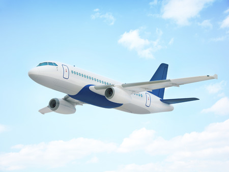 Flying airplane  in the sky (done in 3d rendering)の写真素材