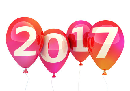 Sign new year 2017 on balloon (done in 3d rendering, white background)