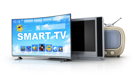 Three TV evolution on white background. Old and modern. 3d illustrationの写真素材