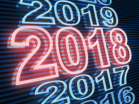 New year row date 2018, blue light. 3d illustration