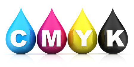 Four drop of Paint CMYK on white background. 3d illustrationの写真素材