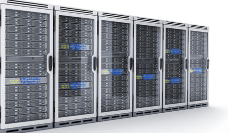 Many modern servers. Large database. 3d illustration 