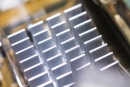 Computer in macro. Various details of computer components in closeup.の写真素材