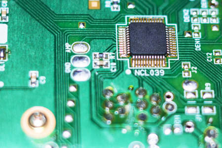 Computer in macro. Various details of computer components in closeup.の写真素材
