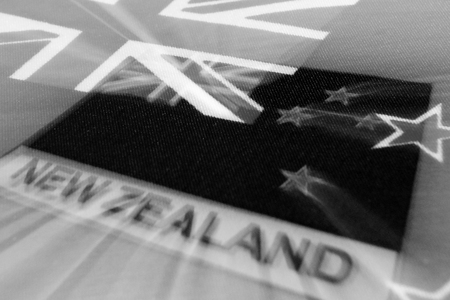 Black and white image of the flag of New Zealand symbolizes mourning. Flying stars symbolize the souls of the dead humans.の写真素材