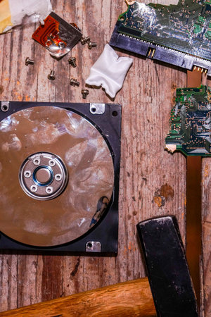 A man breaks a computer using locksmith tools. The concept of hacking, computer hacking and inept...