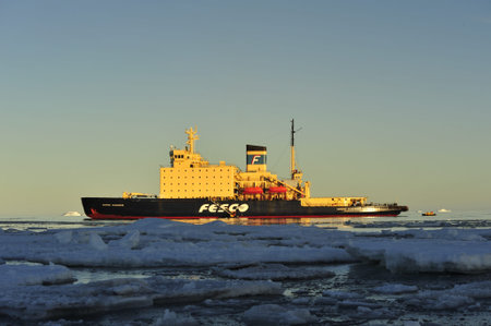Icebreaker Kapitan Khlebnikov in the ice , Snow  Hill Antarctica 2010