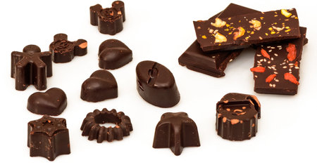 Collection of chocolate candies isolated on white background. Delicious chocolate sweets collection...