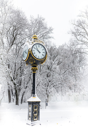 Bucharest in a winter day - Cismigiu Park. Cismigiu park with its beautiful clock tower in Bucharest during winter season.の写真素材