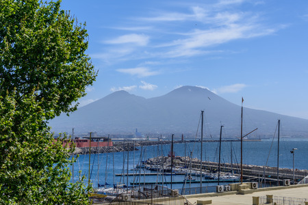Naples (Napoli), Italy - June 10: Panorama of Naples, June 10, 2016 in Naples, Italy. View of the port in the Gulf of Naples, boats and mount Vesuvius in background..のeditorial素材