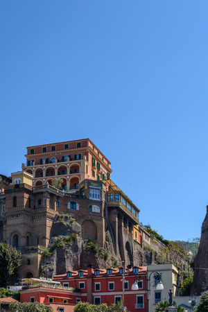 Sorrento, Italy - June 11: Historic buildings at port on June 11, 2016 in Sorrento, Italy. Sorrento is a town-port overlooking the Bay of Naples in Southern Italy.のeditorial素材
