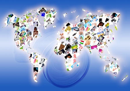 Map of the world consisting of a set of photosの写真素材