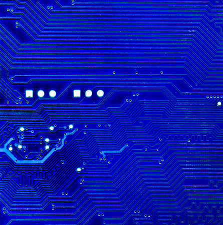 Computer circuit board in cold blue