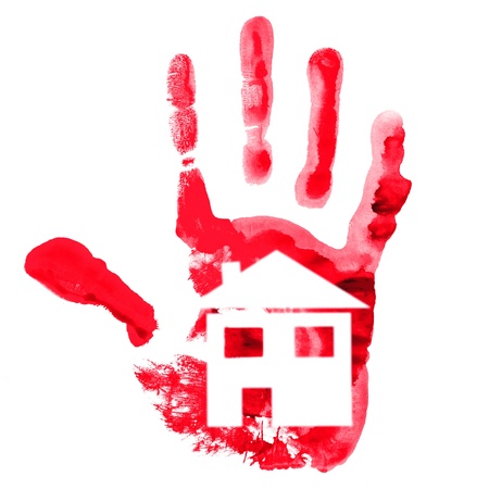 Handprint and house on white. Isolatedの写真素材