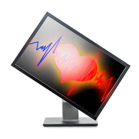 Computer monitor with heart on screen. Isolated.の写真素材