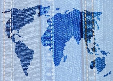 World map of jeans on jeans backgroundの写真素材