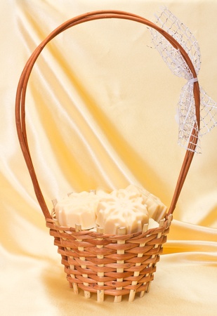 Handmade soaps in a basketの写真素材