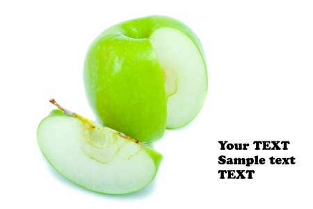 Green Apple and Slice on whiteの写真素材