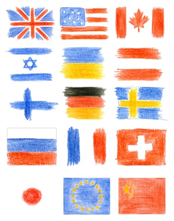 Collection of flags - drawing pencilの写真素材