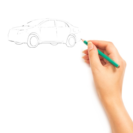 Hand drawing car isolated on white backgroundの写真素材
