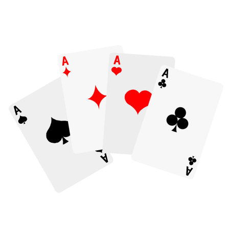 A Winning poker hand of four aces playing cards on white