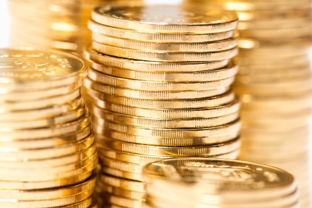 The golden coins close up backgroundの写真素材