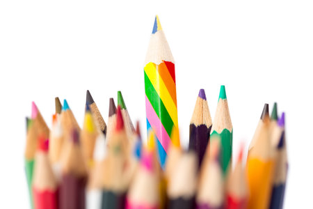 Colour pencils isolated on white background close upの写真素材