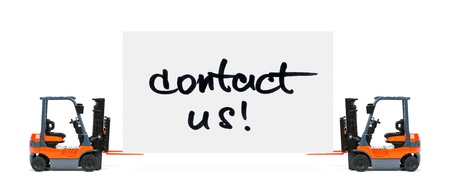 Two truck holding a billboard that says Contact Usの写真素材