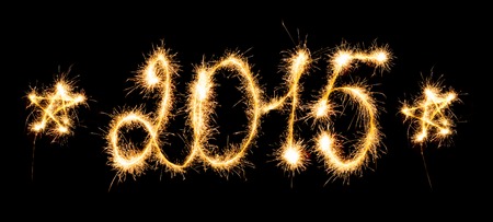 Happy New Year - 2015 with sparklers on blackの写真素材