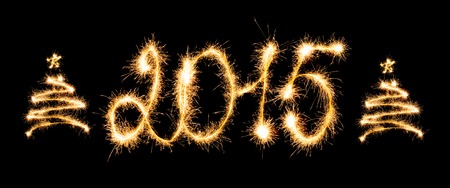 Happy New Year - 2015 with sparklers on blackの写真素材