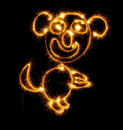 Monkey made sparklers on black backgroundの写真素材