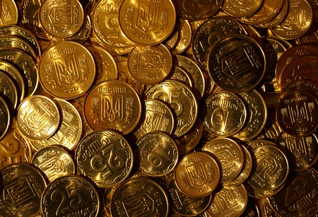 Background of the golden coins of Ukraineの写真素材