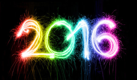 Happy New Year - 2016 made with sparklers on black background