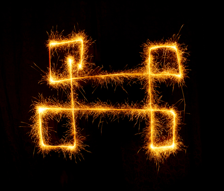 Frame made with sparklers ready for your inscriptions on black backgroundの写真素材