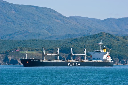 Nakhodka, Russia- October 4, 2015: Bulk carrier Medi Valencia at anchored in the roads.のeditorial素材