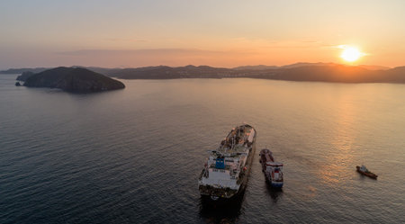 Nakhodka, Russia - June 22, 2017: Tanker Zaliv Nakhodka is engaged in bunkering LNG-tanker Ob River...