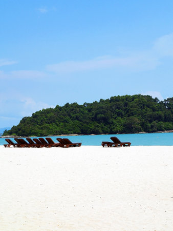 View of the island from the beach, in Malaysia, Langkawi Islandの写真素材