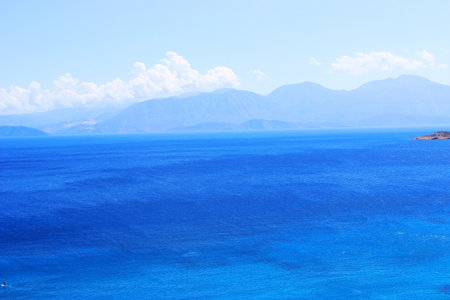 Top view from the mountains to the sea in Greeceの写真素材