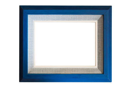 Blue wood frame with burlap textureの写真素材