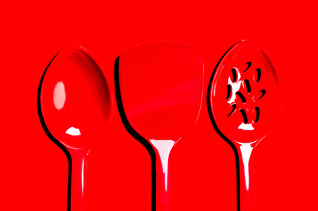 Plastic kitchen utensils on isolated backgroundの写真素材