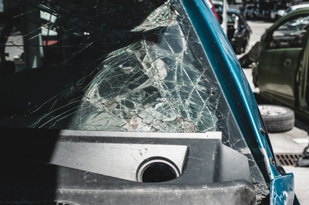 Crashed car in dismantling yard.の写真素材